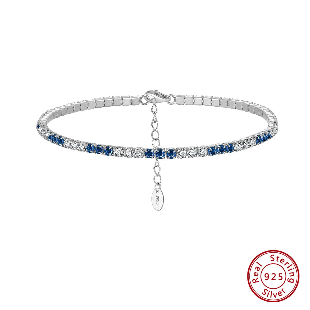 Tennis Cubic Zirconia AAAA Color Solid 2MM Bezel Setting Tennis 925 Sterling Silver Casting Adjustable Bracelet
