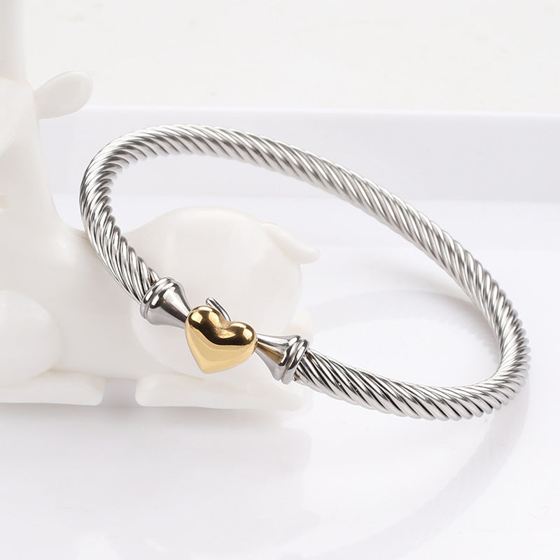 Elegant Heart Silver Bracelet Bangle