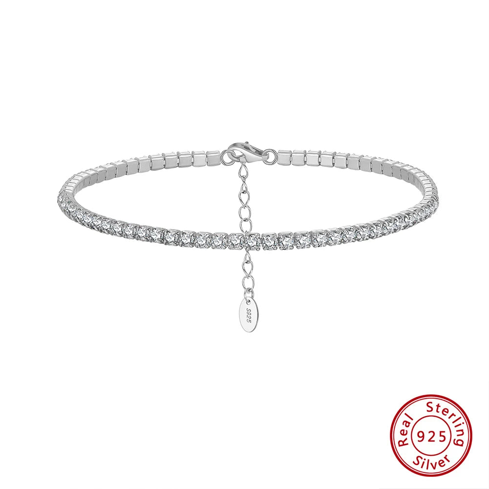 Tennis Cubic Zirconia AAAA Color Solid 2MM Bezel Setting Tennis 925 Sterling Silver Casting Adjustable Bracelet