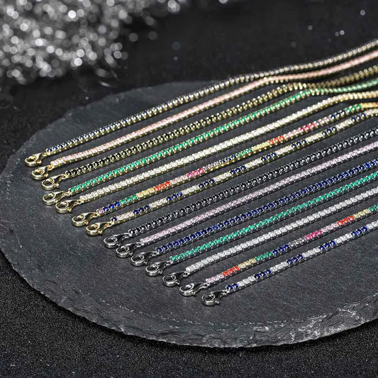 Tennis Cubic Zirconia AAAA Color Solid 2MM Bezel Setting Tennis 925 Sterling Silver Casting Adjustable Bracelet