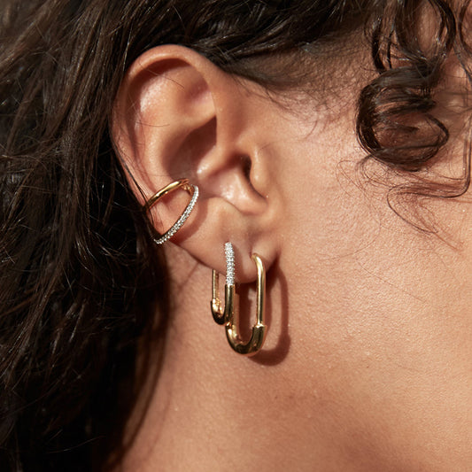 Linear Luxe Oval Zircon Hoop Earrings - Different Sizes