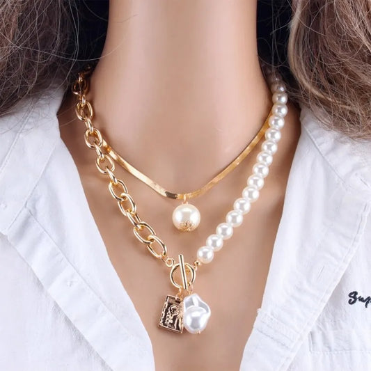 Tow PCS Pearl with Gold Necklace