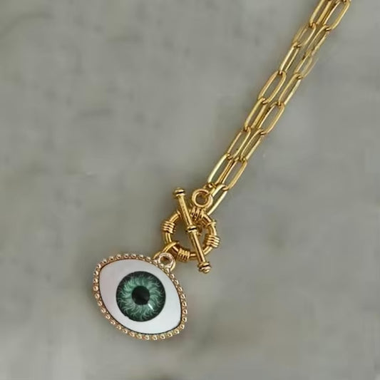 Blue Rhinestone Eye Luck Turkey Necklace