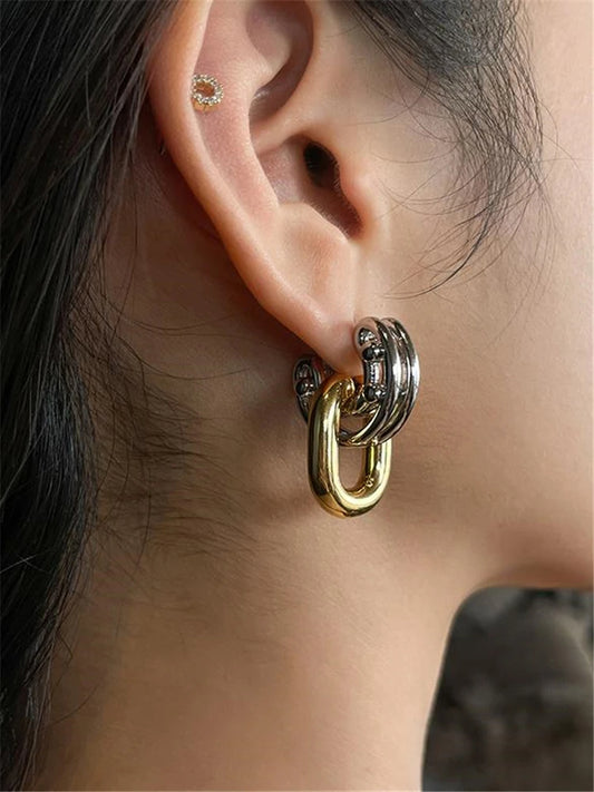 Two-color metal stitching Earrings