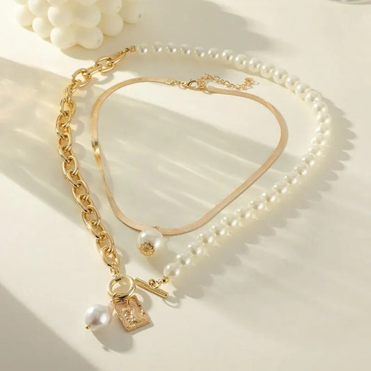 Tow PCS Pearl with Gold Necklace