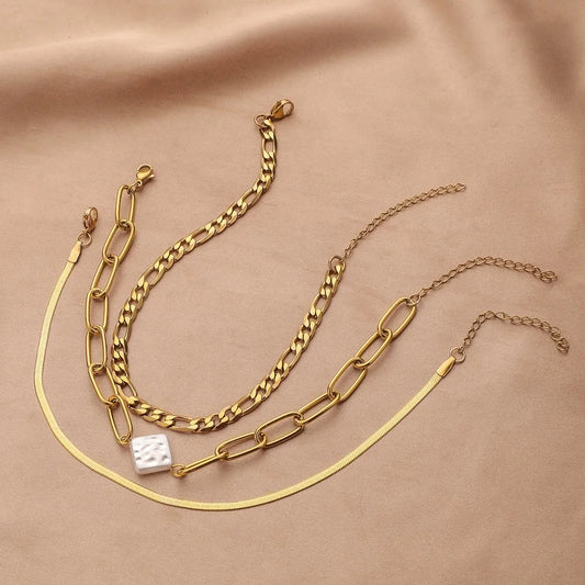 Three Layers with Heart Pearl or Square Pearl Anklet