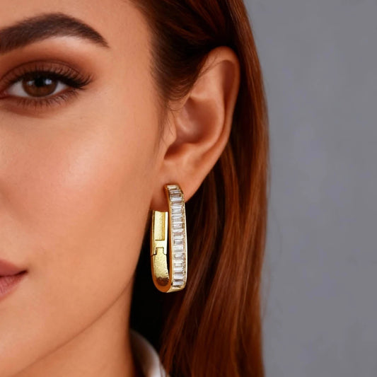Dynasty Iced Rectangle Hoops Earrings
