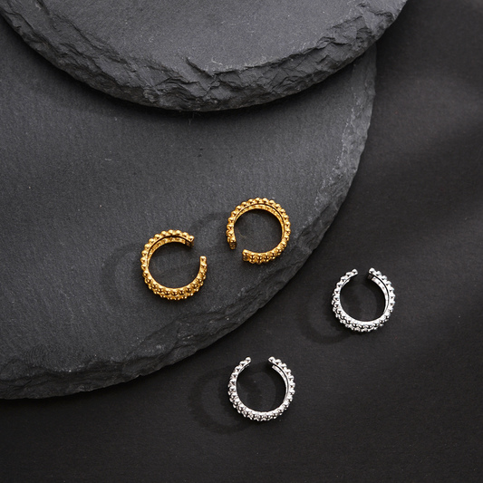 Twist Double layer round bead Ear Cuff (One Piece)