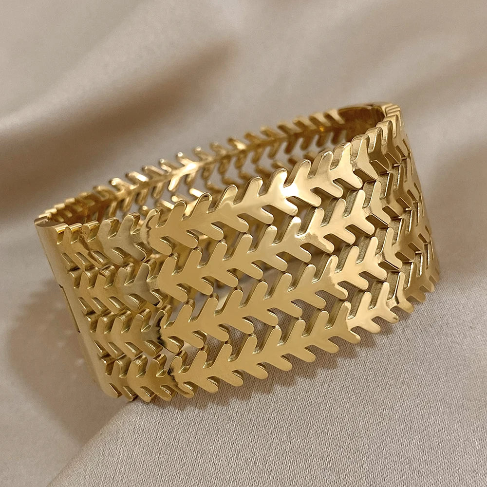 Thick Heavy Leaf Shape Bracelet Bangle