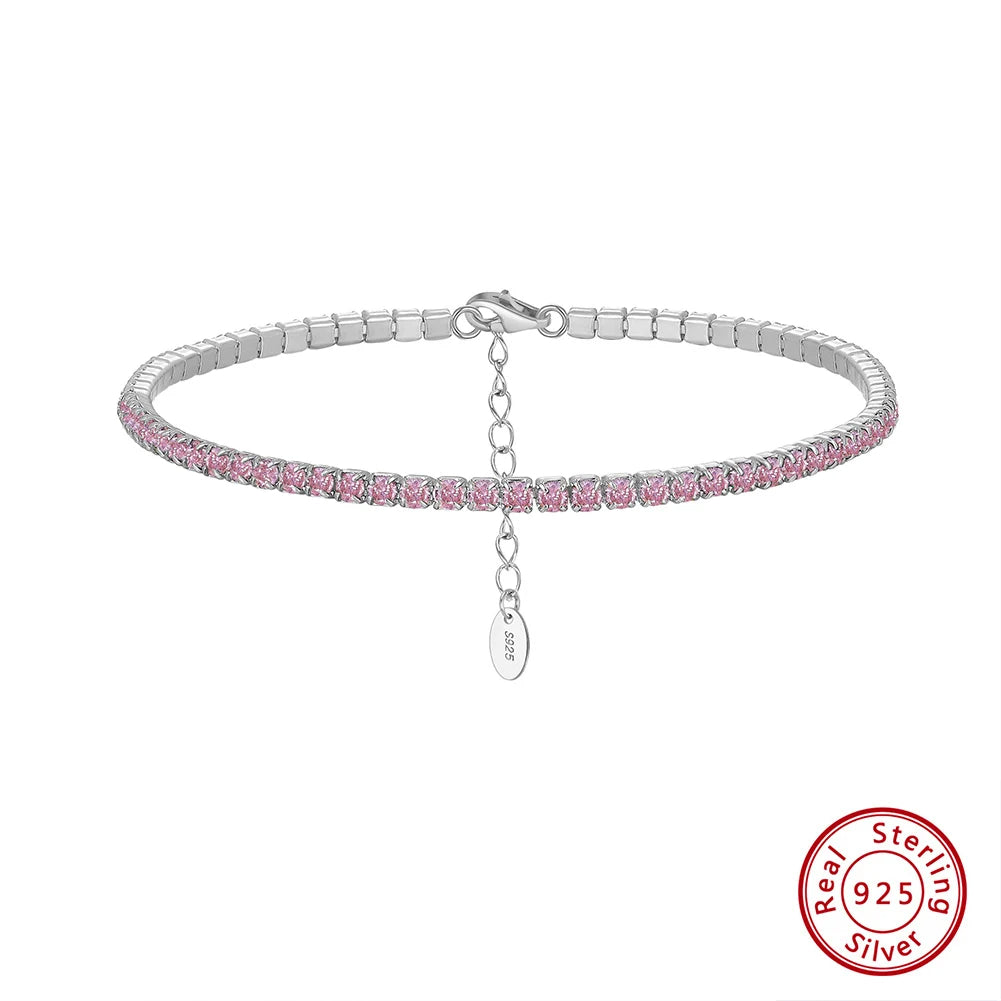 Tennis Cubic Zirconia AAAA Color Solid 2MM Bezel Setting Tennis 925 Sterling Silver Casting Adjustable Bracelet