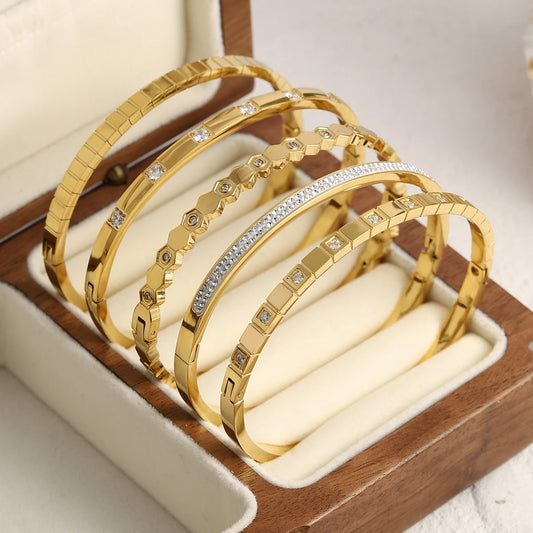 Thin Trendy Chic Gold Color Simple Shape Bracelet Bangle