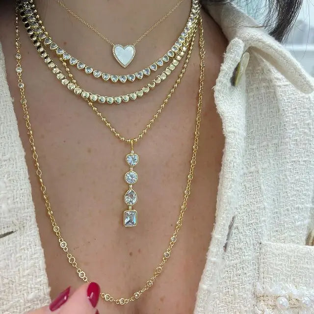 Tennis - Heart Choker Various Shaped Bezel CZ Tennis Necklace
