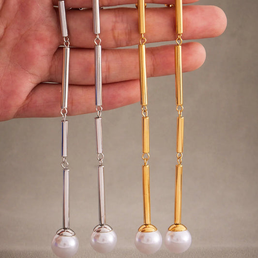 Orbiter Rod & Pearl Drops Earrings