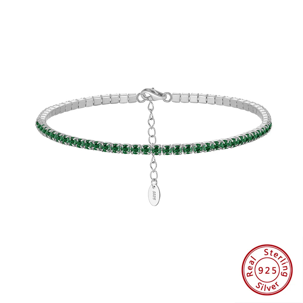 Tennis Cubic Zirconia AAAA Color Solid 2MM Bezel Setting Tennis 925 Sterling Silver Casting Adjustable Bracelet