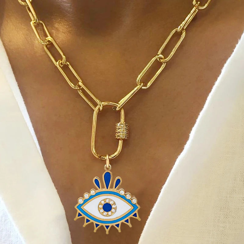 Blue Rhinestone Eye Luck Turkey Necklace