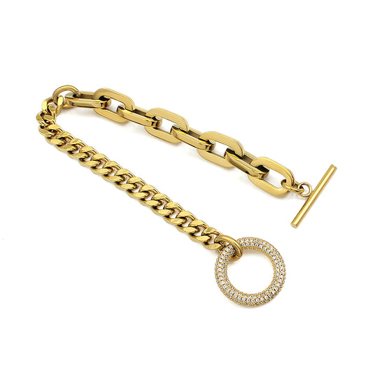 Round Crystal Rhinestones with mixed Links Design Chain Bracelet