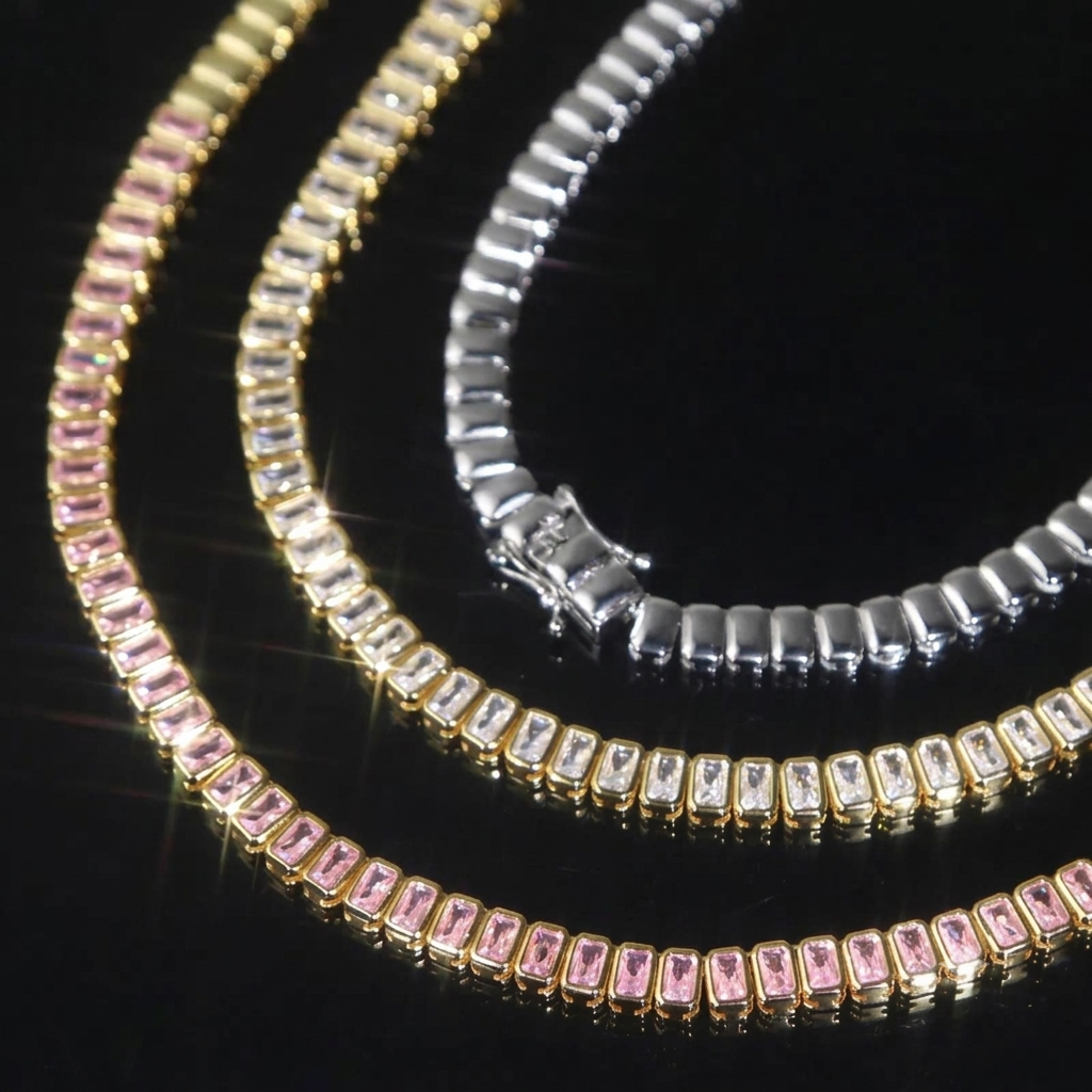 Tennis - Rectangle Choker Various Shaped Bezel CZ Tennis Necklace