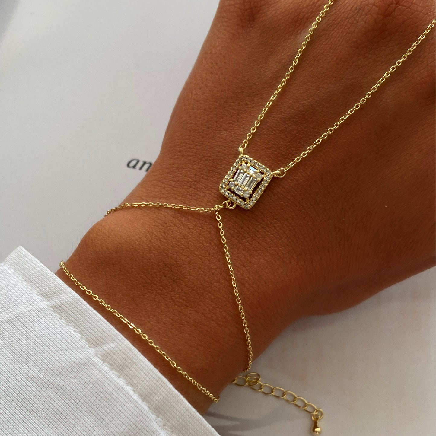 Radiant Square Crystal Hand Chain Bracelet (Adjustable)