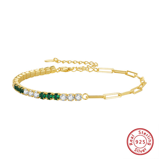 Thick Green 2mm Tennis AAAA Cubic Zircon Paperclip Chain Choker Bracelet