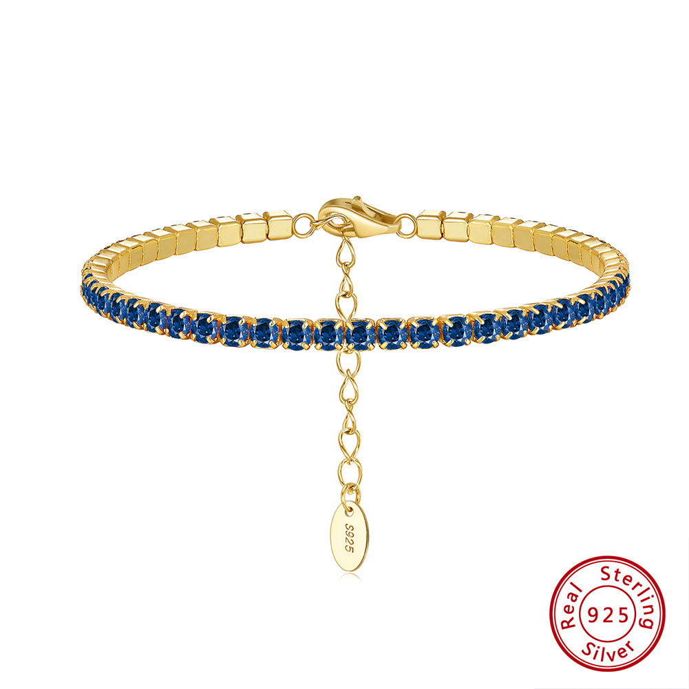 Tennis Cubic Zirconia AAAA Color Solid 3MM Bezel Setting Tennis 925 Sterling Silver Casting Adjustable Bracelet