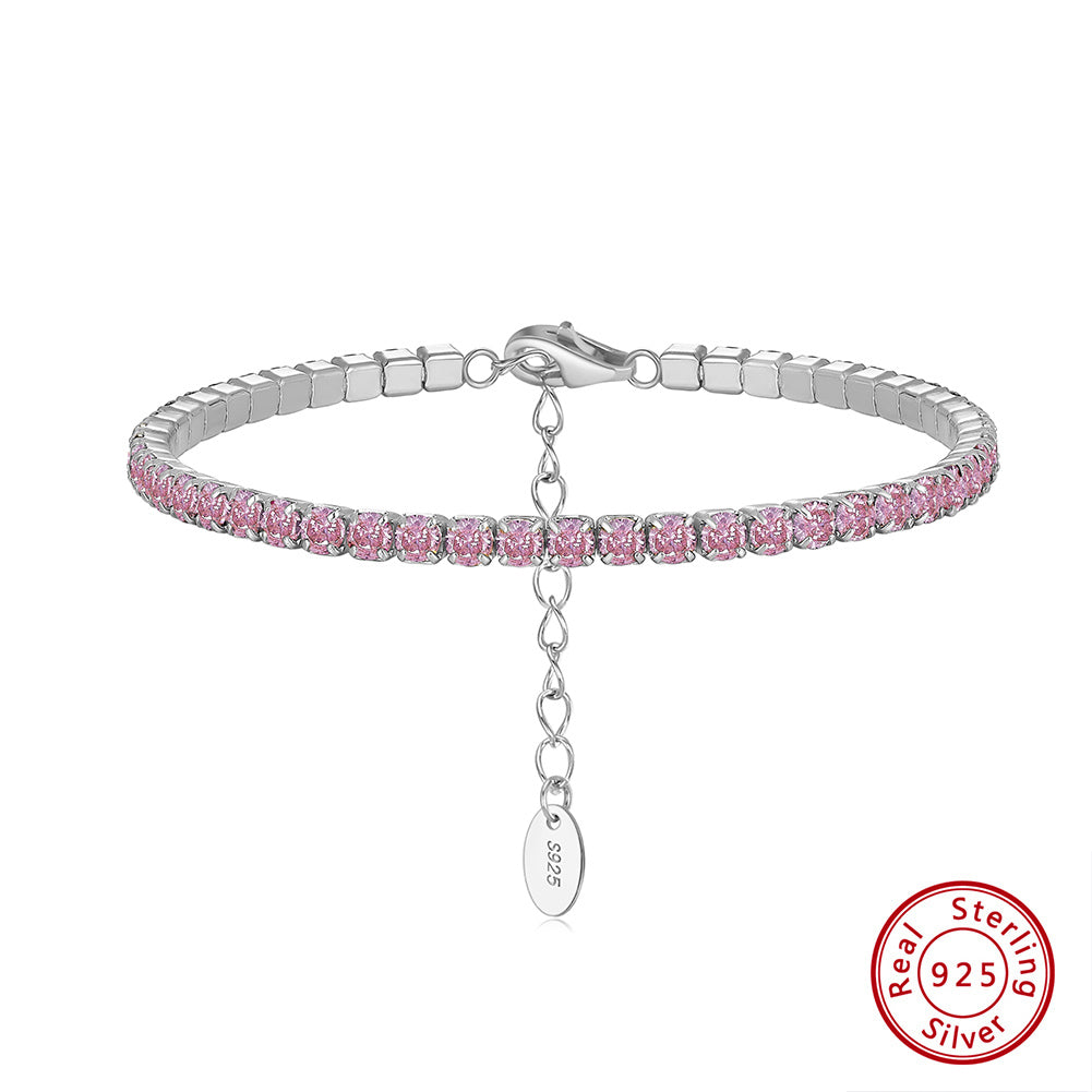Tennis Cubic Zirconia AAAA Color Solid 3MM Bezel Setting Tennis 925 Sterling Silver Casting Adjustable Bracelet