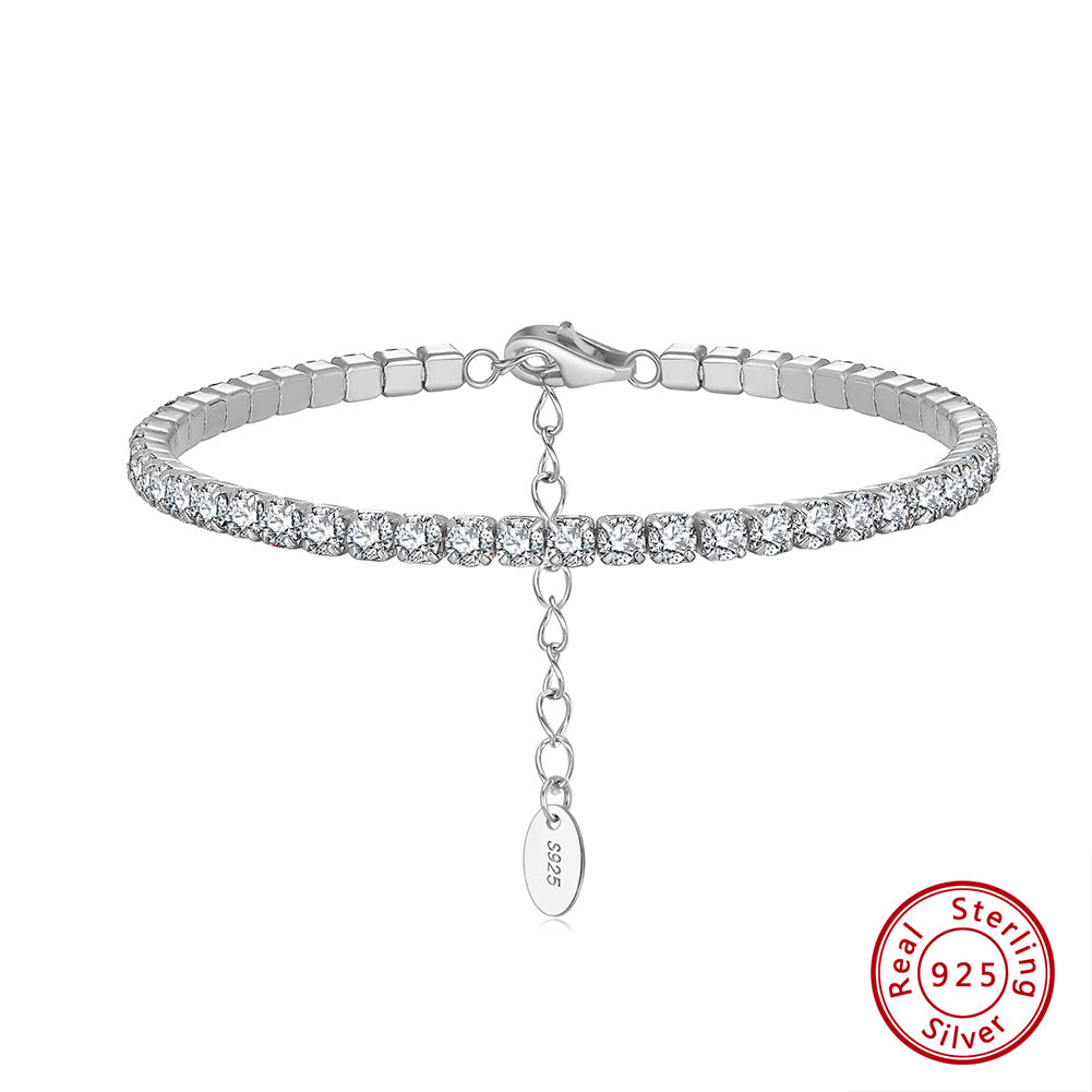 Tennis Cubic Zirconia AAAA Color Solid 3MM Bezel Setting Tennis 925 Sterling Silver Casting Adjustable Bracelet