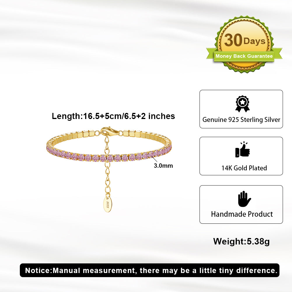 Tennis Cubic Zirconia AAAA Color Solid 3MM Bezel Setting Tennis 925 Sterling Silver Casting Adjustable Bracelet