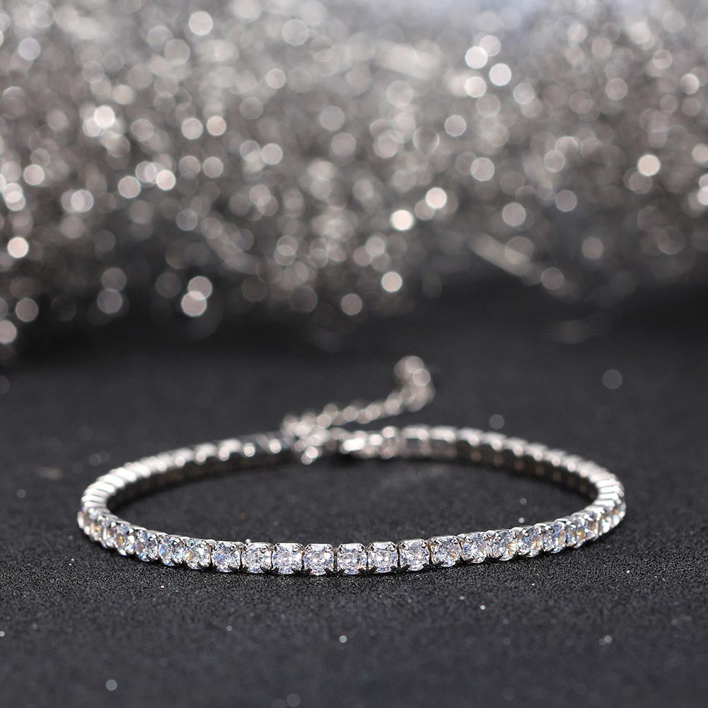 Tennis Cubic Zirconia AAAA Color Solid 3MM Bezel Setting Tennis 925 Sterling Silver Casting Adjustable Bracelet