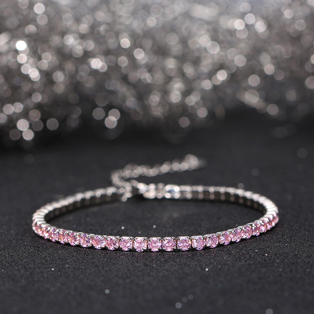 Tennis Cubic Zirconia AAAA Color Solid 3MM Bezel Setting Tennis 925 Sterling Silver Casting Adjustable Bracelet