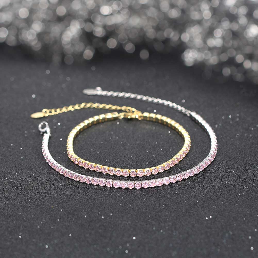 Tennis Cubic Zirconia AAAA Color Solid 3MM Bezel Setting Tennis 925 Sterling Silver Casting Adjustable Bracelet