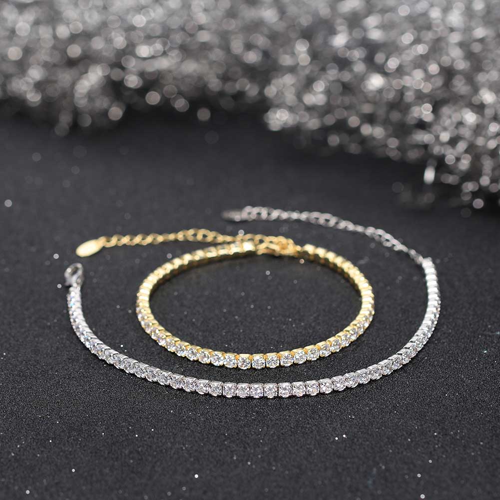 Tennis Cubic Zirconia AAAA Color Solid 3MM Bezel Setting Tennis 925 Sterling Silver Casting Adjustable Bracelet