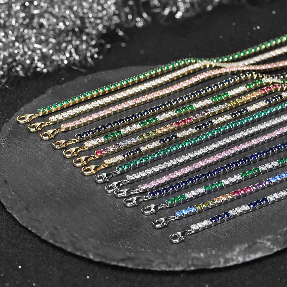 Tennis Cubic Zirconia AAAA Color Solid 3MM Bezel Setting Tennis 925 Sterling Silver Casting Adjustable Bracelet