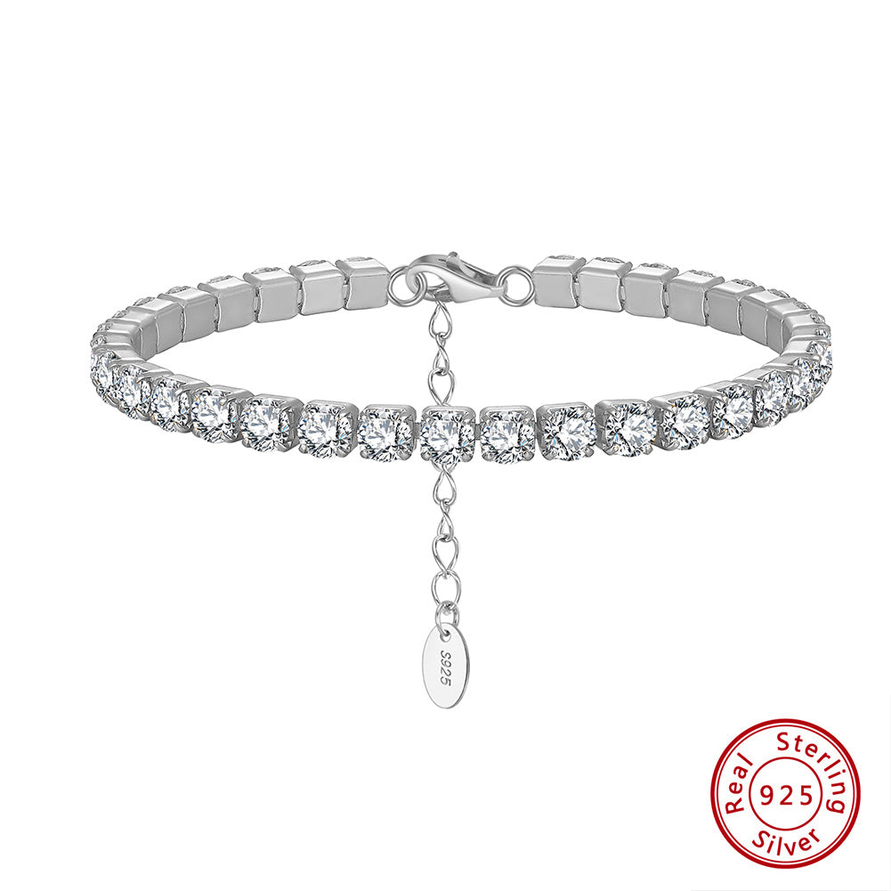 Tennis Cubic Zirconia AAAA Color Solid 4MM Bezel Setting Tennis 925 Sterling Silver Casting Adjustable Bracelet