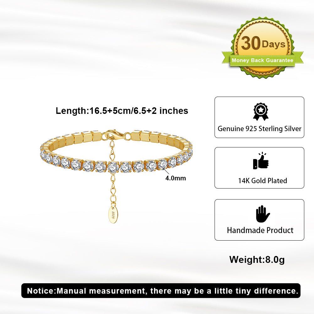 Tennis Cubic Zirconia AAAA Color Solid 4MM Bezel Setting Tennis 925 Sterling Silver Casting Adjustable Bracelet