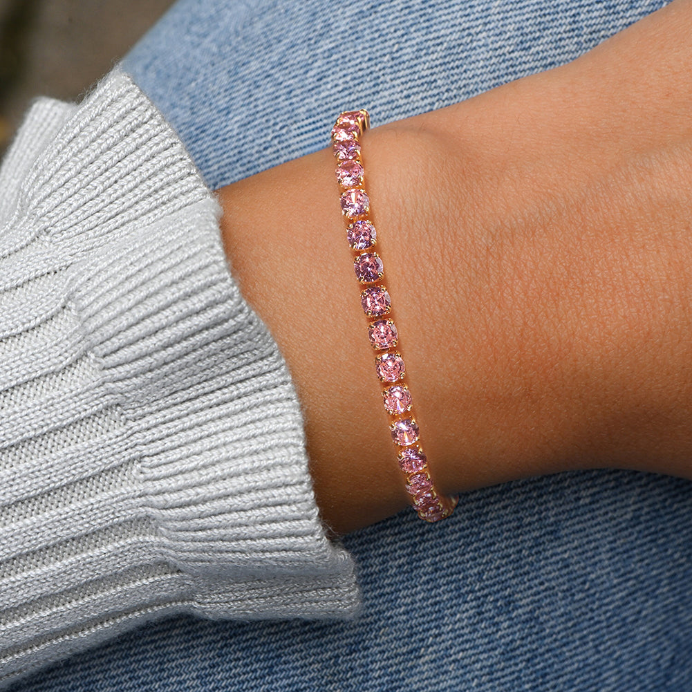 Tennis Cubic Zirconia AAAA Color Solid 4MM Bezel Setting Tennis 925 Sterling Silver Casting Adjustable Bracelet