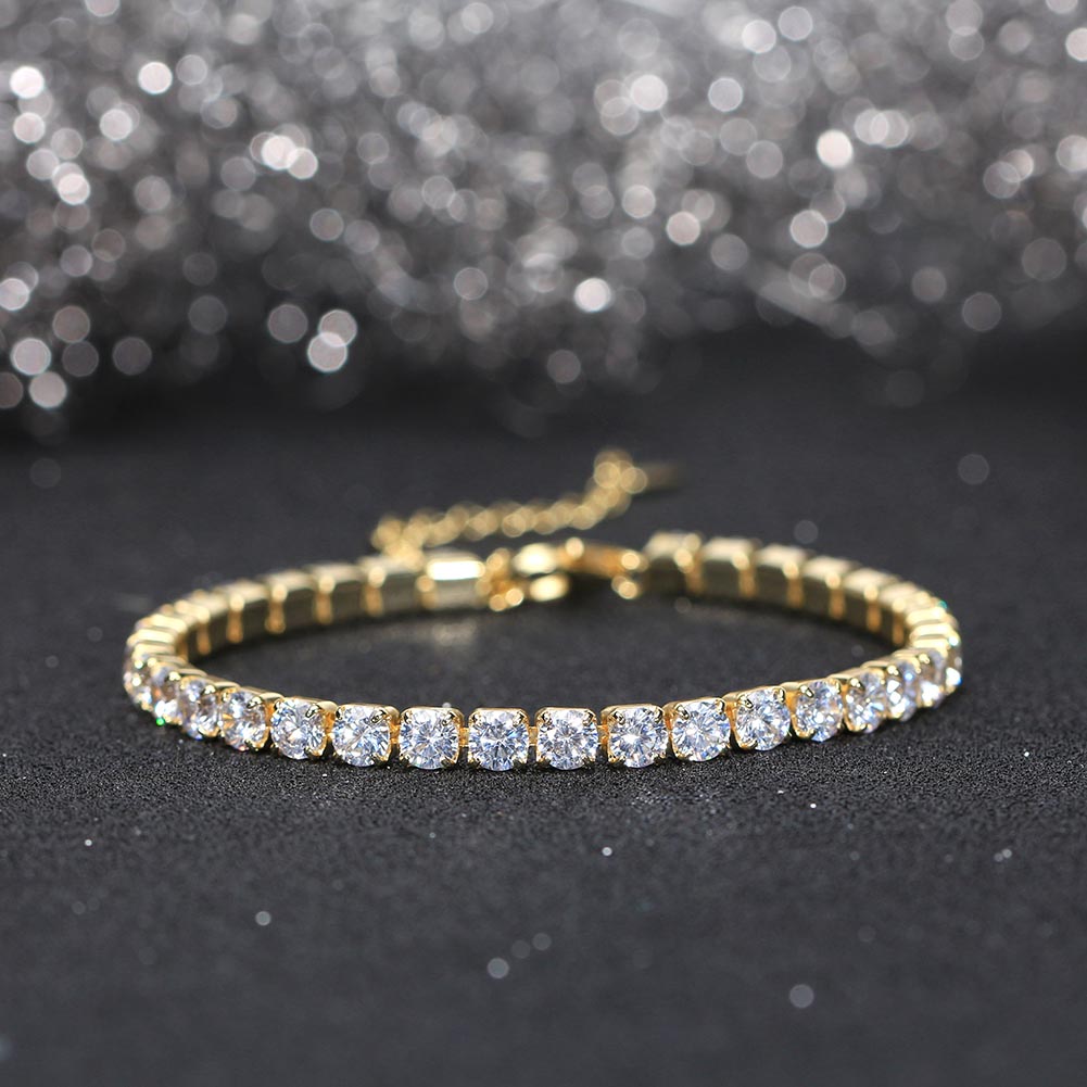 Tennis Cubic Zirconia AAAA Color Solid 4MM Bezel Setting Tennis 925 Sterling Silver Casting Adjustable Bracelet