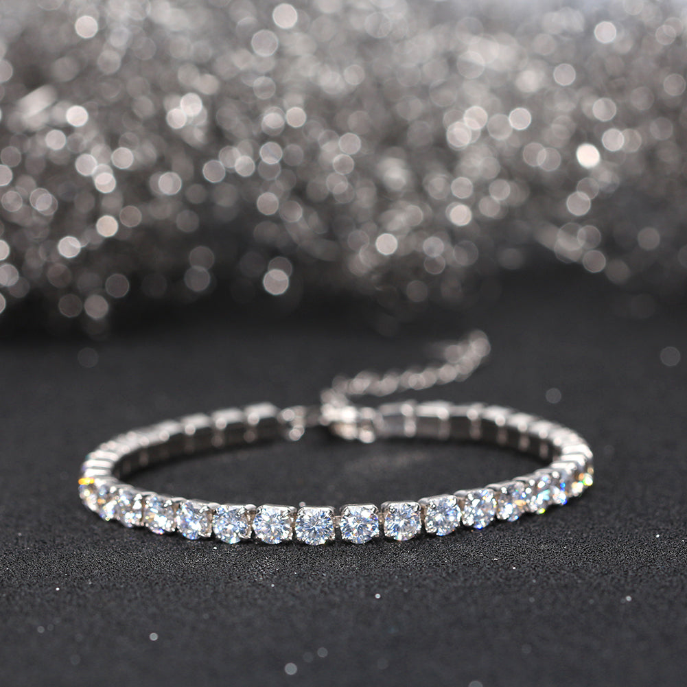 Tennis Cubic Zirconia AAAA Color Solid 4MM Bezel Setting Tennis 925 Sterling Silver Casting Adjustable Bracelet