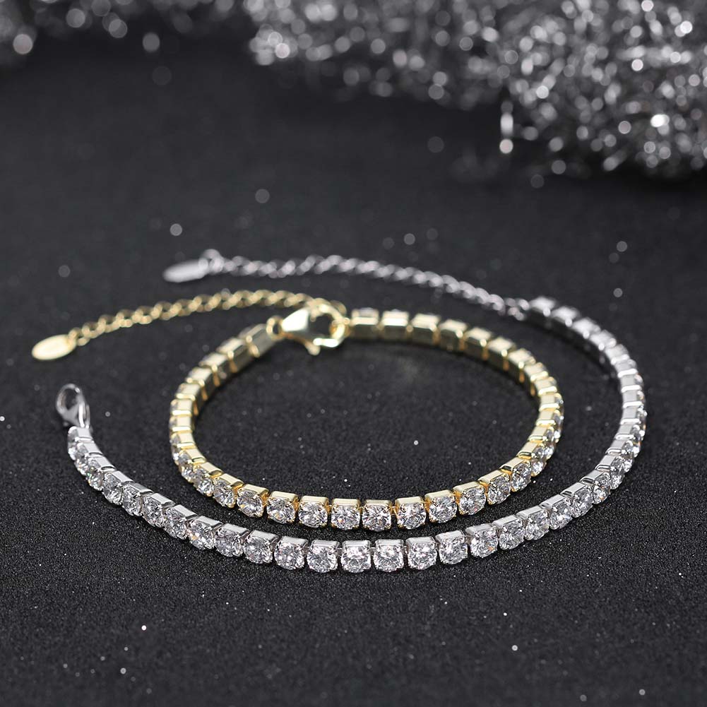 Tennis Cubic Zirconia AAAA Color Solid 4MM Bezel Setting Tennis 925 Sterling Silver Casting Adjustable Bracelet