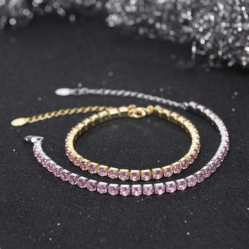 Tennis Cubic Zirconia AAAA Color Solid 4MM Bezel Setting Tennis 925 Sterling Silver Casting Adjustable Bracelet