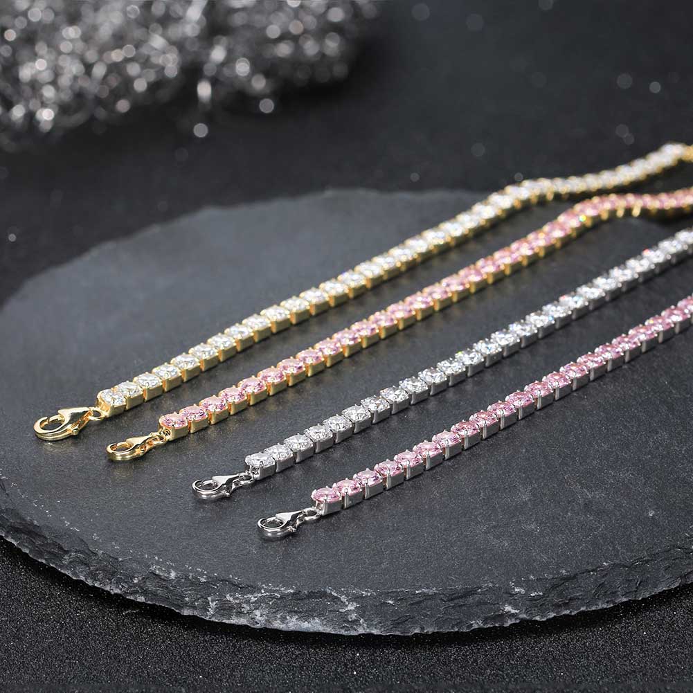 Tennis Cubic Zirconia AAAA Color Solid 4MM Bezel Setting Tennis 925 Sterling Silver Casting Adjustable Bracelet