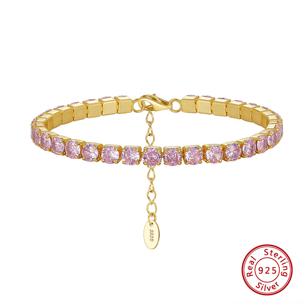 Tennis Cubic Zirconia AAAA Color Solid 4MM Bezel Setting Tennis 925 Sterling Silver Casting Adjustable Bracelet
