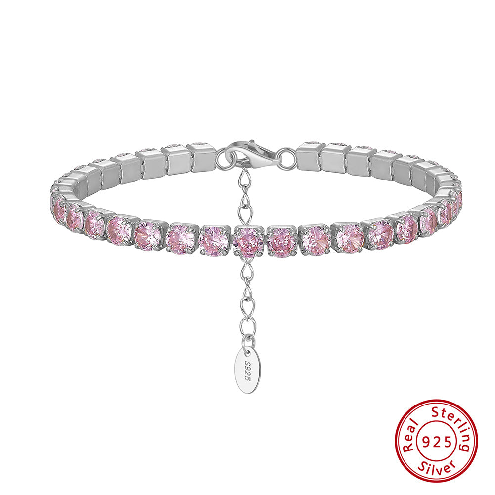 Tennis Cubic Zirconia AAAA Color Solid 4MM Bezel Setting Tennis 925 Sterling Silver Casting Adjustable Bracelet