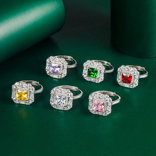 Fashion Micro-Set Zircon Square Different Diamond Colors Rings Adjustable