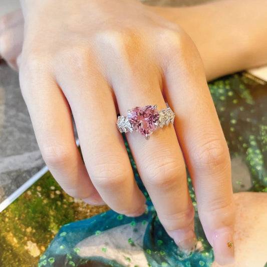 Pink Colorful Zircon Jewelry Elegance Heart Cut Ring Adjustable