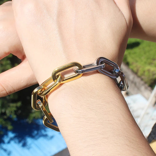 Two Tone Color Link Chain Necklace and Bracelet Set