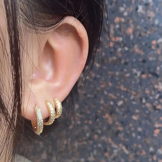 Geometric Circle Crystal CZ Big Huggies Hoop Earrings - Different Sizes