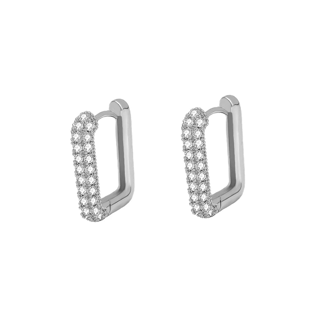 Geometric Square Crystal CZ Big Huggies Hoop Earrings - Different Sizes