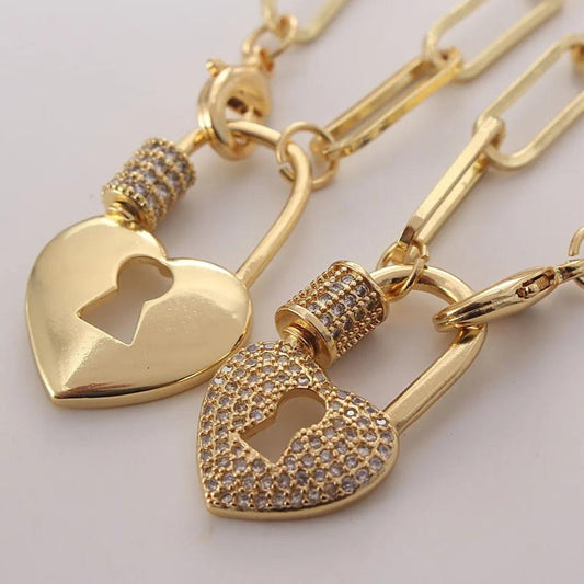 Open Heart Lock Pendant Necklace and Bracelets Set( 3 Pieces )