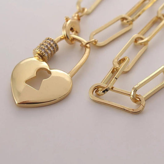 Open Heart Lock Pendant Necklace and Bracelets Set( 3 Pieces )