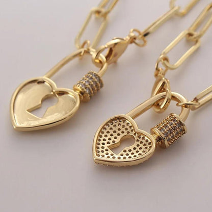 Open Heart Lock Pendant Necklace and Bracelets Set( 3 Pieces )